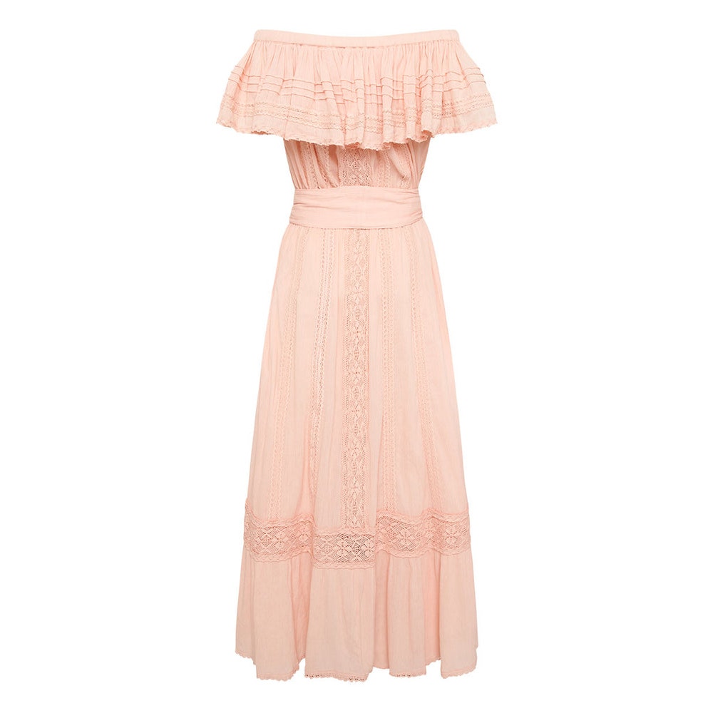 New Free People x Spell Cassie Off The Shoulder Lace Gown $299 X-SMALL Pink Free People