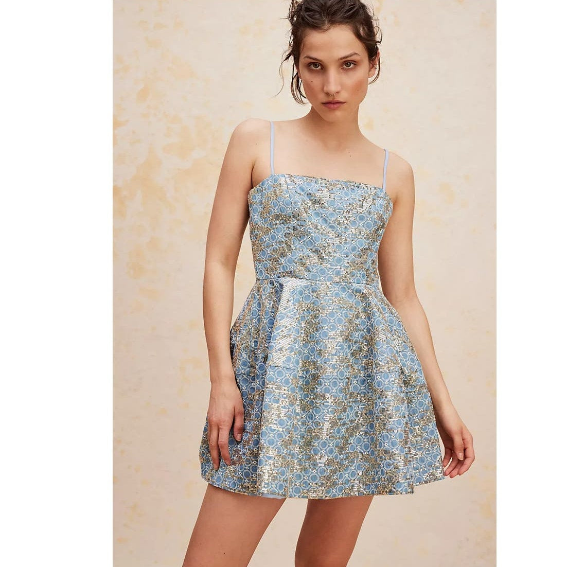 New Free People ELLIATT Makenzie Geo Mini Dress $275 X-LARGE Blue Sequins