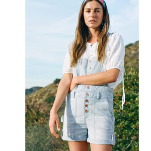 New Anthropologie Pilcro Everyday Short Overalls $128 SIZE 27 Railroad Stripe