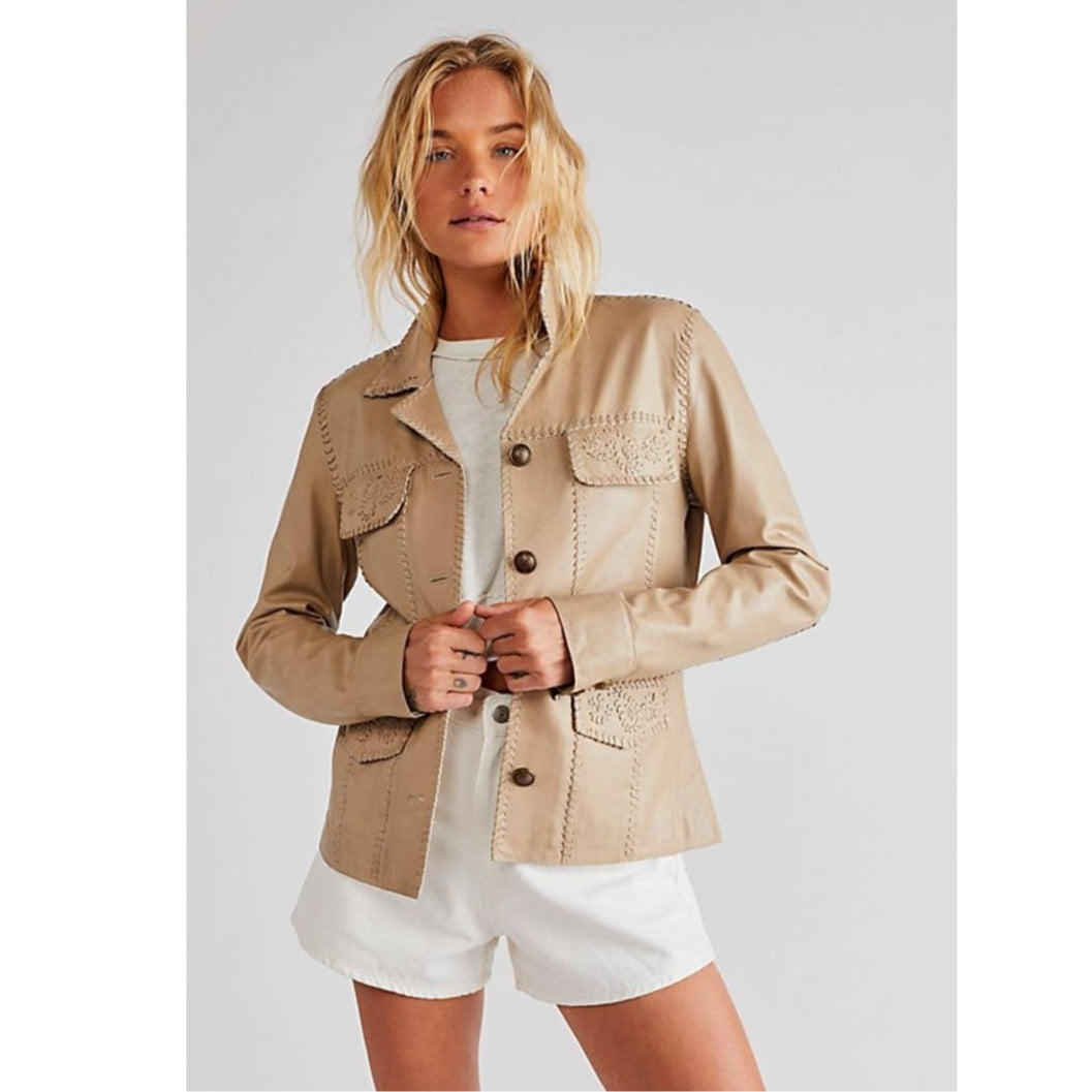 New Free People WE THE FREE Crescent Moon Jacket LEATHER $598 Cream Small