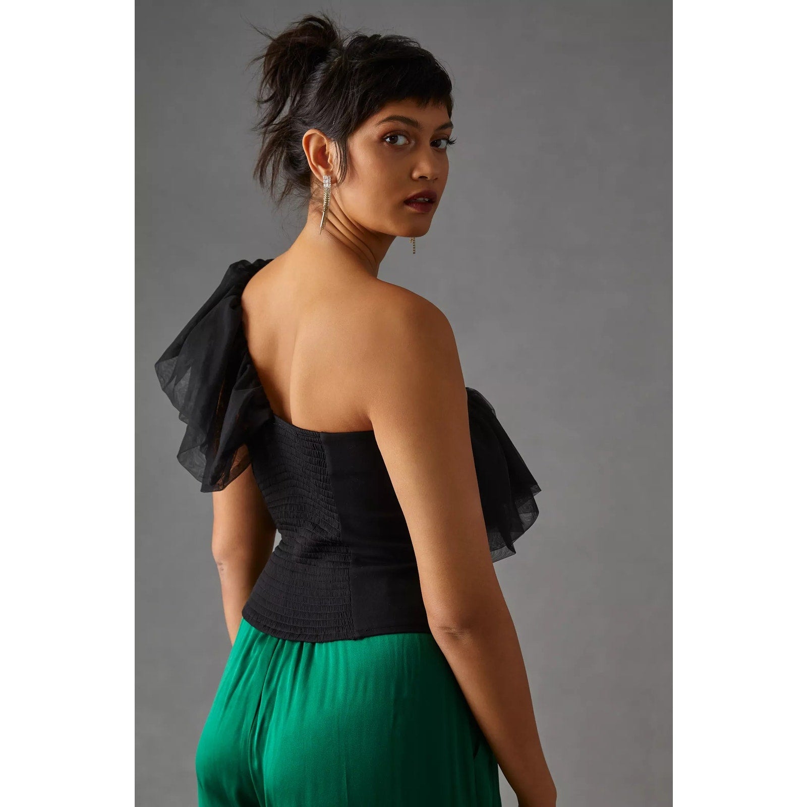 New Anthropologie Sunday in Brooklyn One-Shoulder Top $78 LARGE PETITE Black