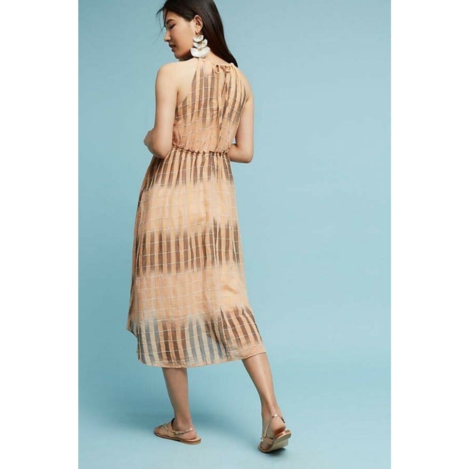 Anthropologie by AKEMI + KIN Ikat Halter Peach Midi Dress $138 Size Small