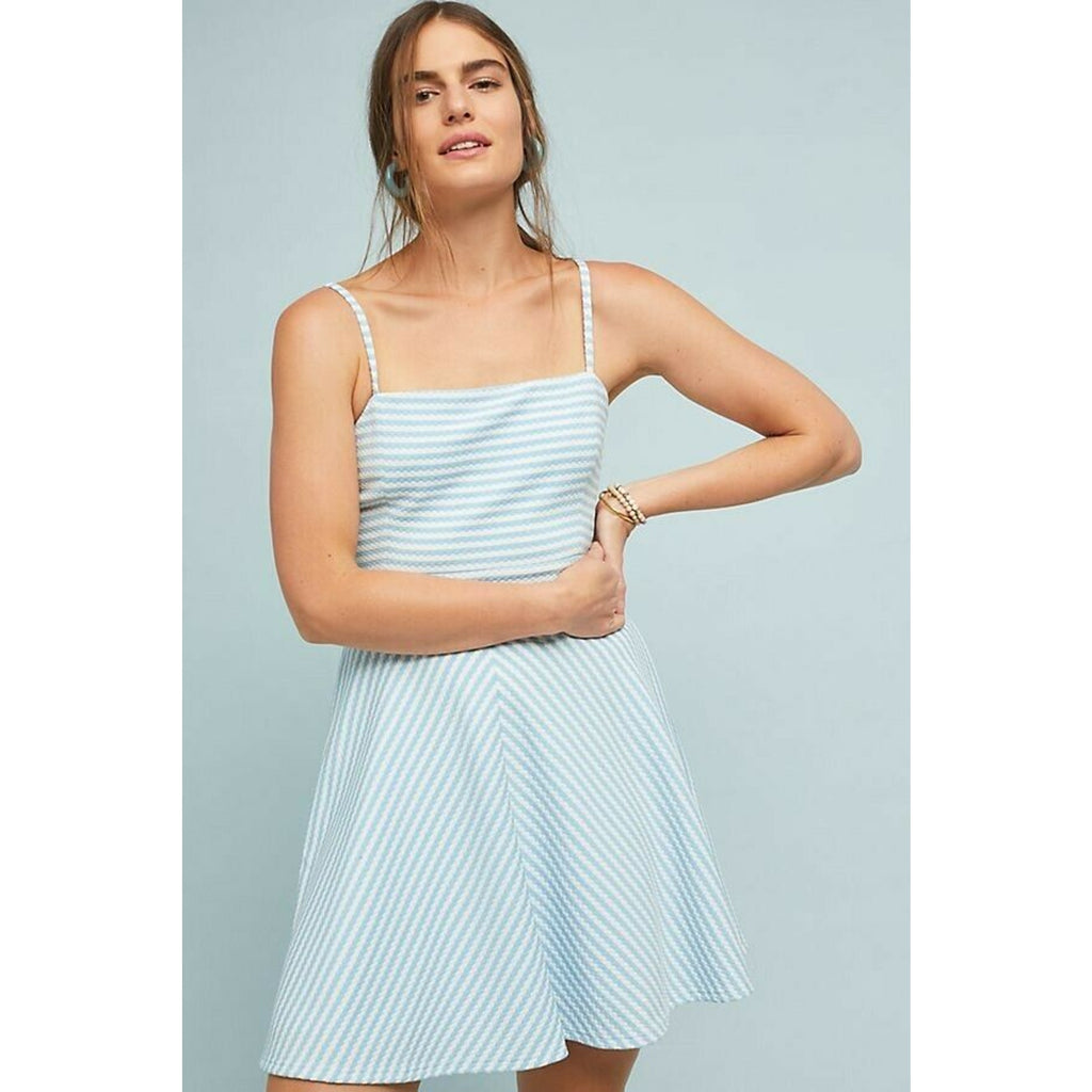 New Anthropologie Hutch Textured Stripe Dress $158 Large Square Neck Spandex