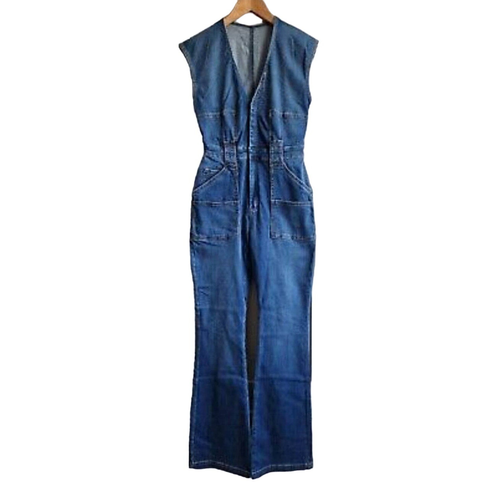 Free People Wtf Crvy Hyde Park Stretch Denim Jumpsuit