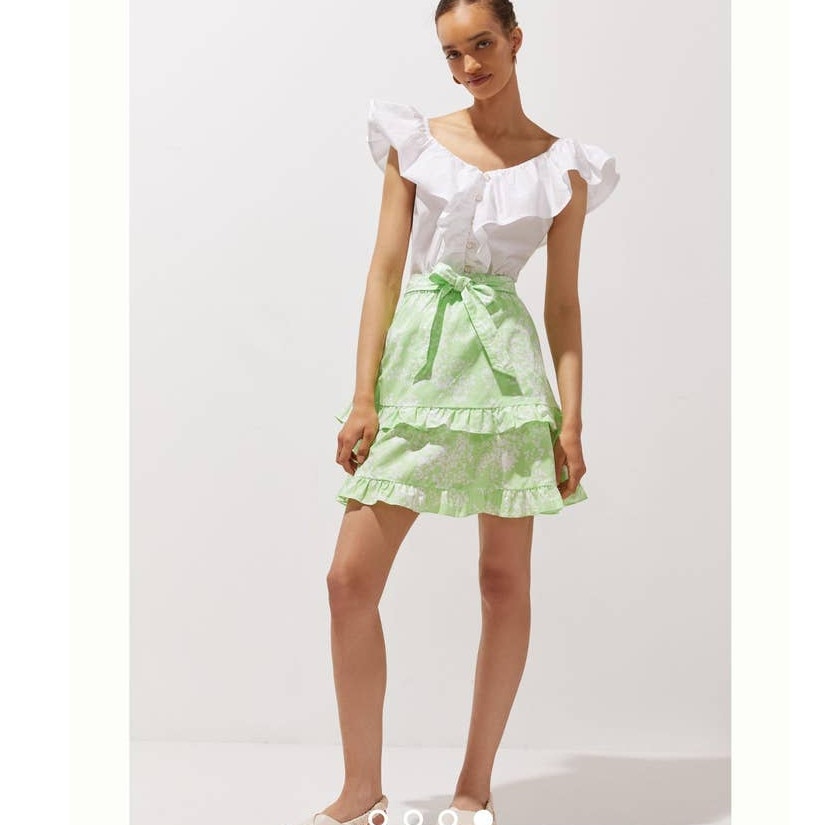 New Peter Som for Anthropologie Ruffled Floral Mini Skirt $140 Medium Green