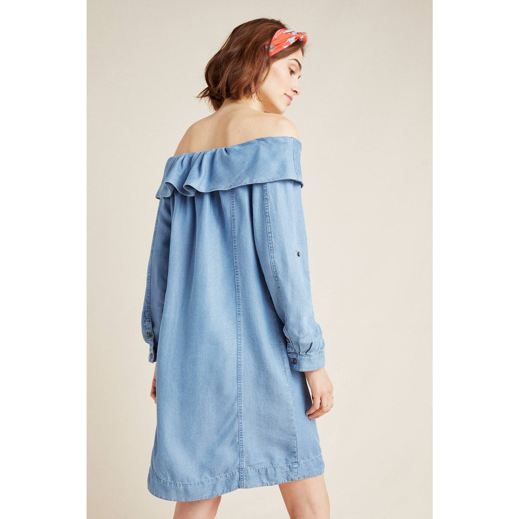 New Anthropologie Pilcro Off-The-Shoulder Chambray Mini Dress $140 Size 0
