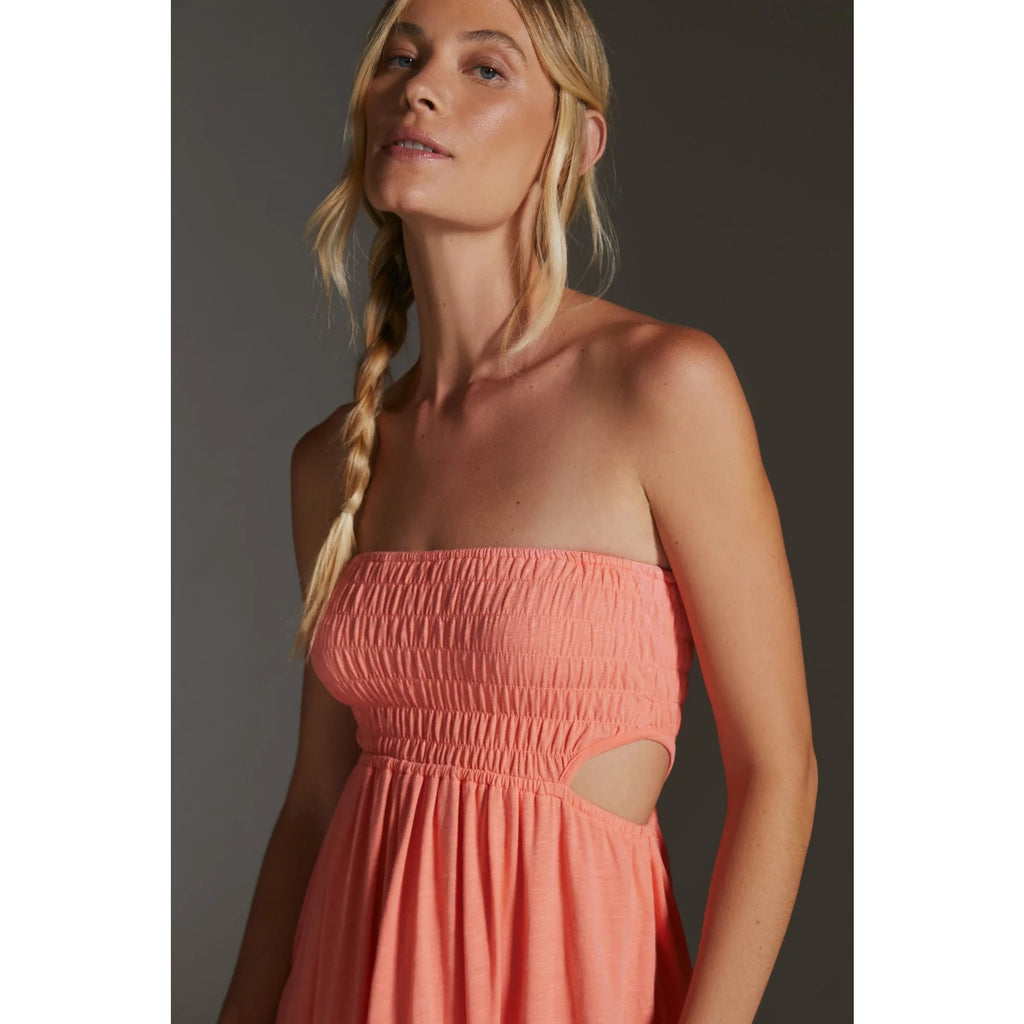 New Anthropologie Sundry Smock Top Cutout Midi Dress $228 SMALL (1) Light Orange