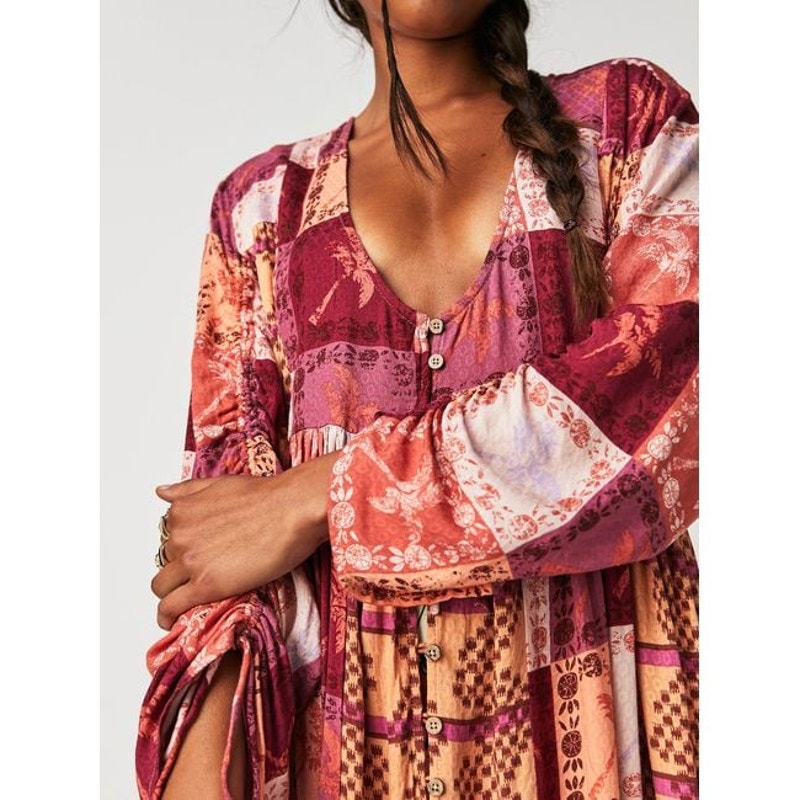 New Free People Ibiza Getaway Boho Maxi Top Dress $198 X-SMALL Sunset Combo