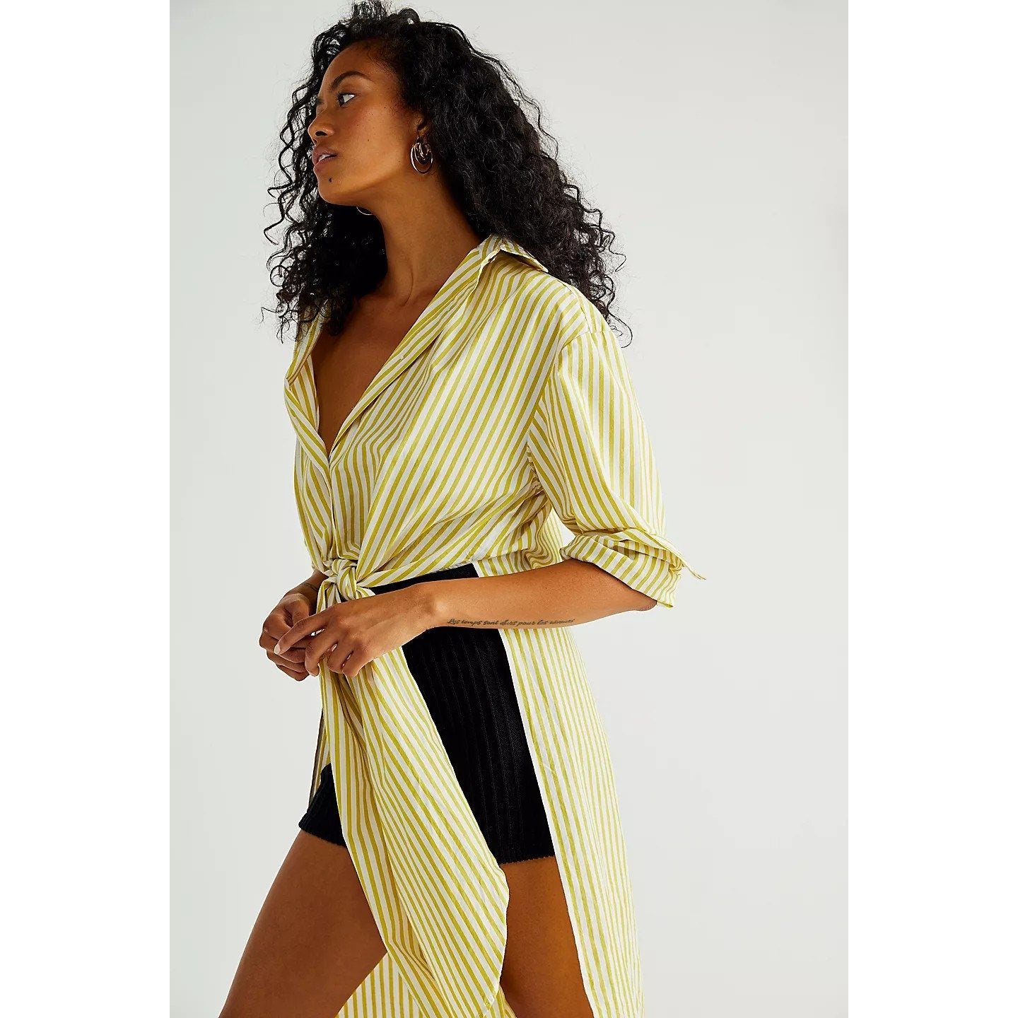 New Free People Winona Wrap Shirt $78 SMALL Green Striped