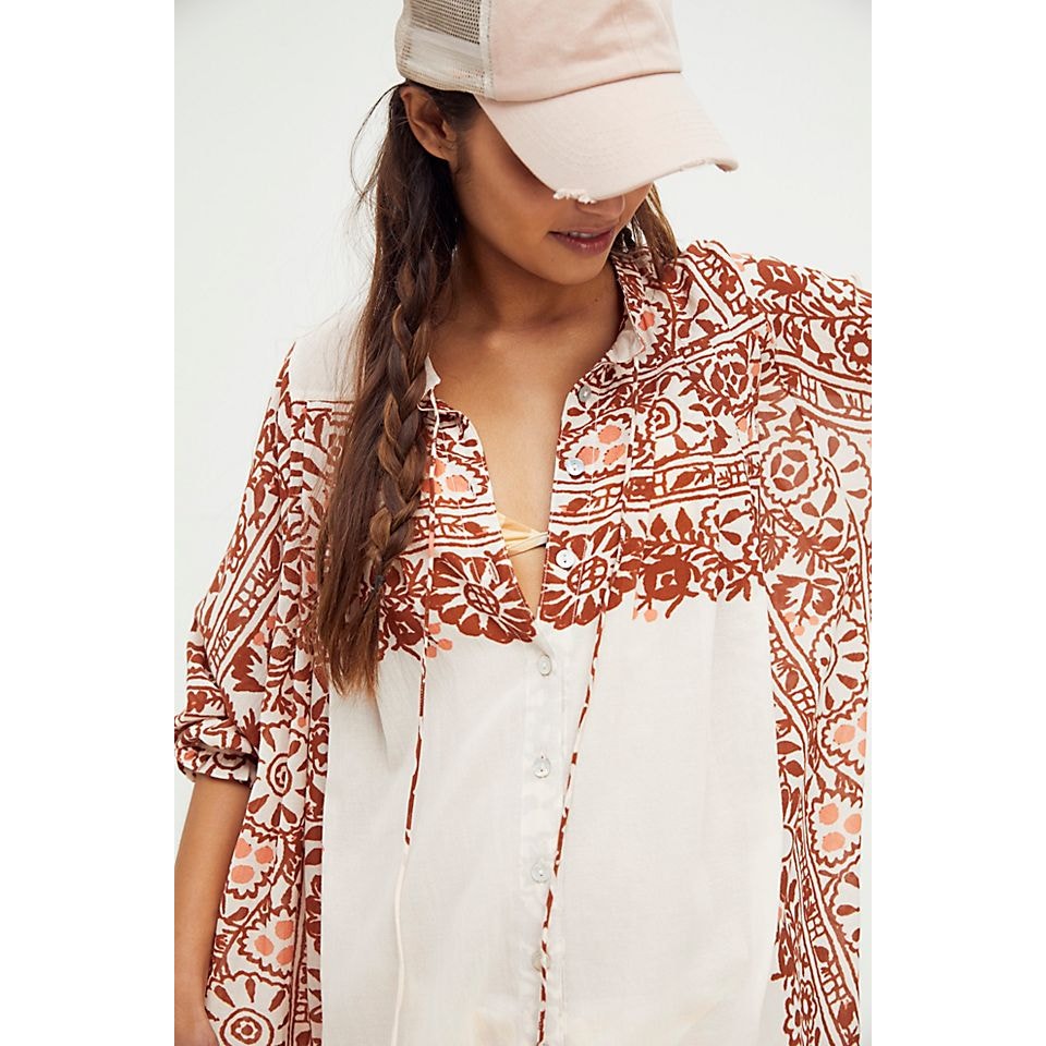 New Free People KINGA CSILLA Andy Mini Tunic Dress $210 SMALL Natural Floral