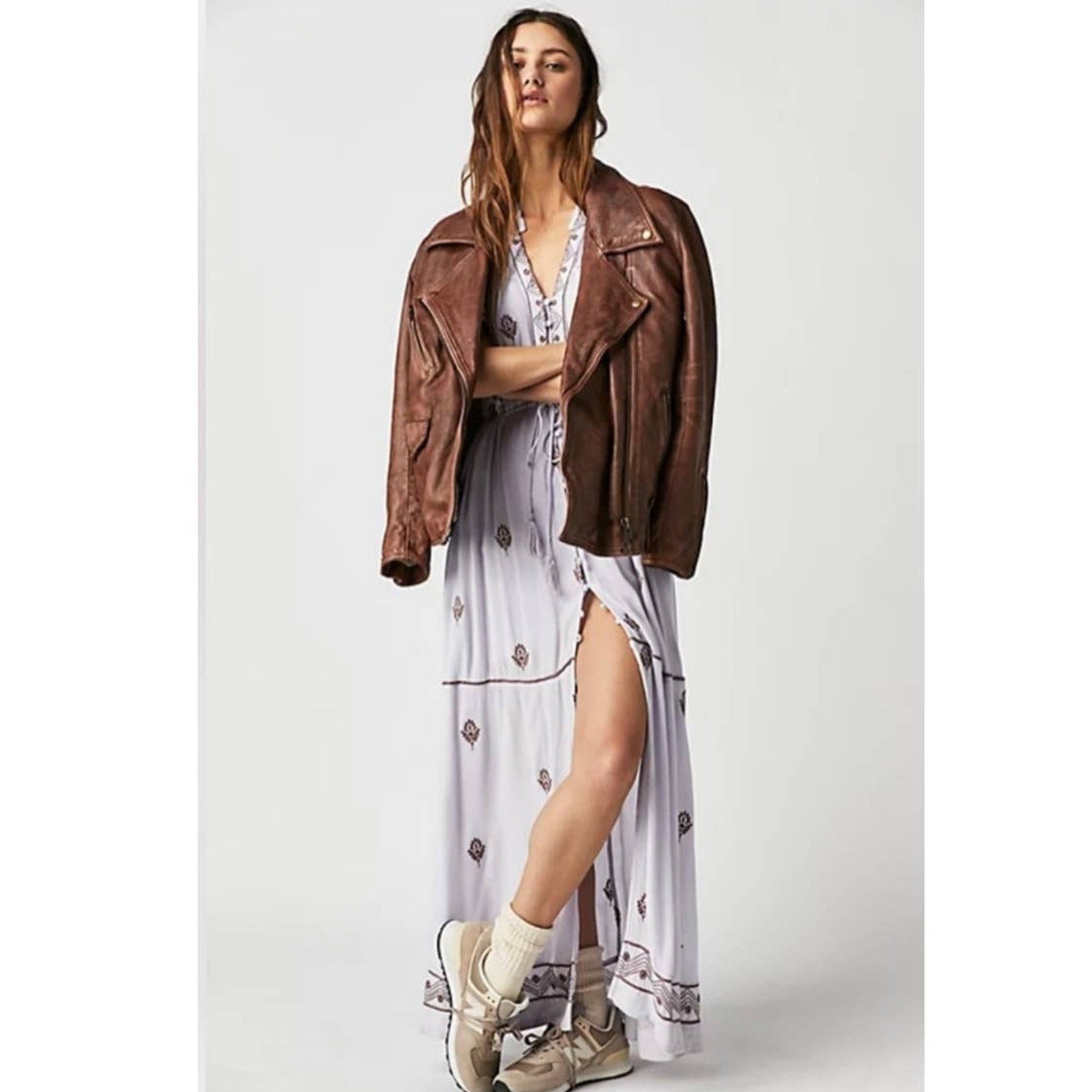 New Free People Riley Embroidered Button Front Midi Dress $188 X-SMALL Stardust