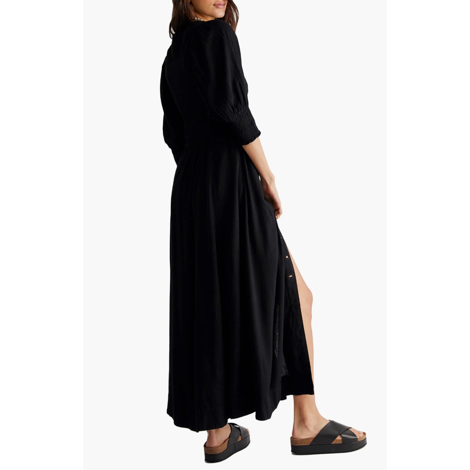 New Free People FP String Of Hearts Maxi Dress $168 XS Black Tie Button Front