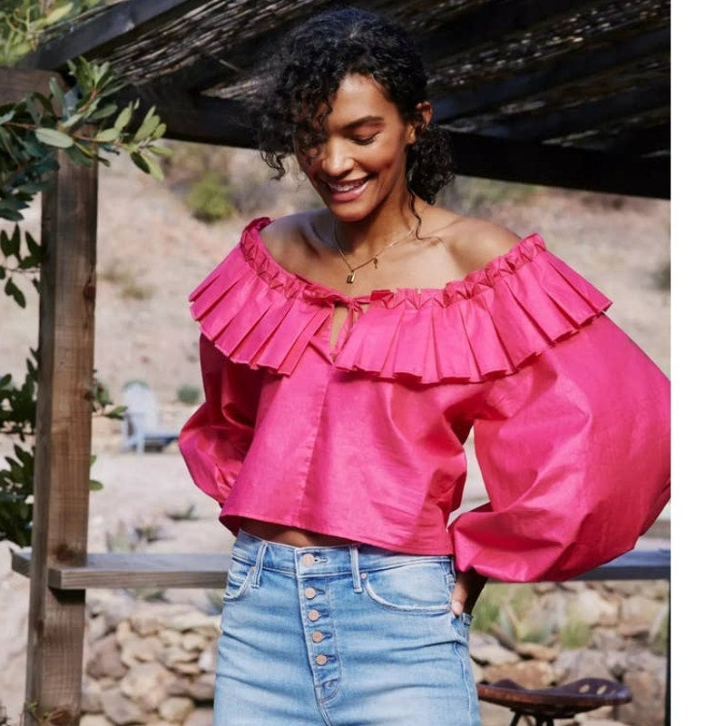 New Anthropologie MARGO BARIDON Priscilla Ruffled Blouse $168 XS Long Sleeve