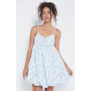 New Free People In A Bubble Floral Mini Dress $128 SMALL Blue Empire Babydoll