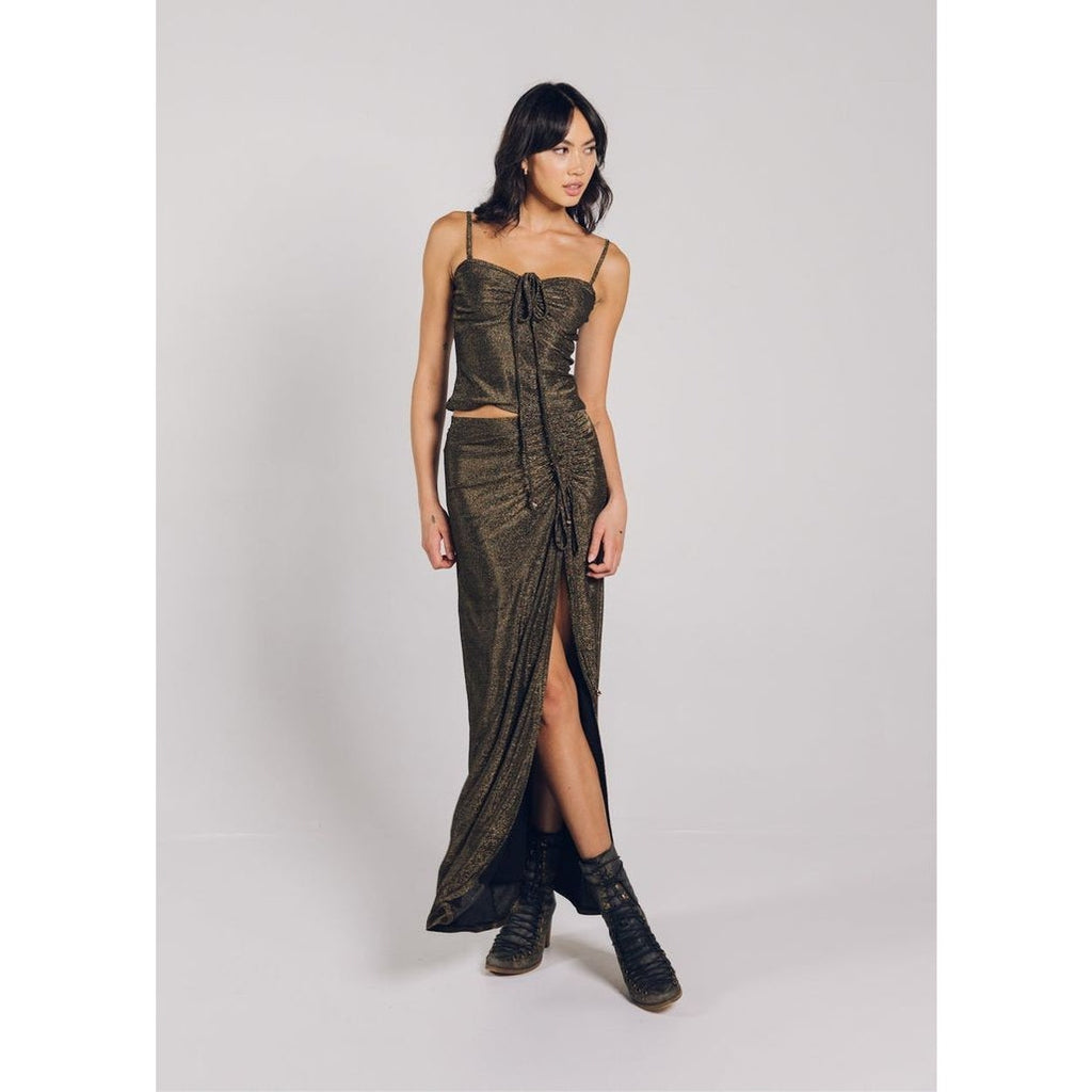 New Free People x Lenni The Label Alibi Maxi Skirt $149 XS Black/Gold Metallic