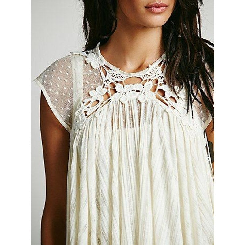 Free People Stars Align Swing Semi Sheer Lace Top X-SMALL Eggshell Free People