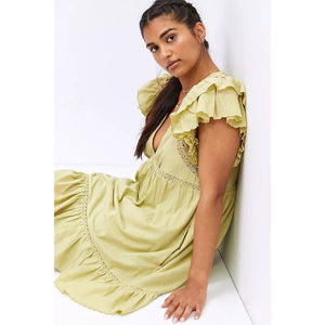 New Anthropologie Ruffled Lace Mini Dress $160 X-SMALL Sagebrush XS/S Oversized