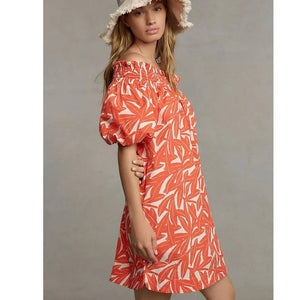New Anthropologie WHIT TWO Banana Leaf Off-The-Shoulder Tunic Dress $198 SMALL