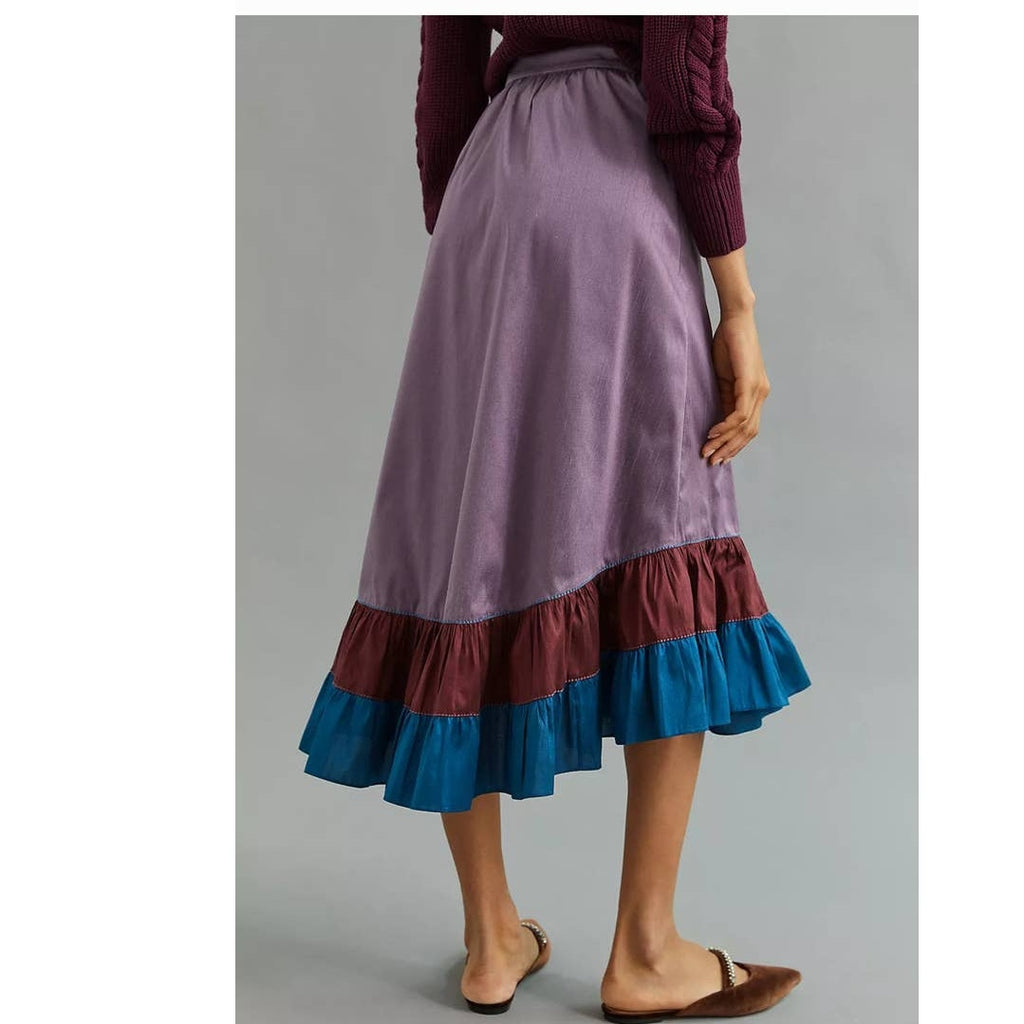 New Anthropologie Sachin & Babi Colorblocked Maxi Skirt $148 SIZE 0 Purple/Blue