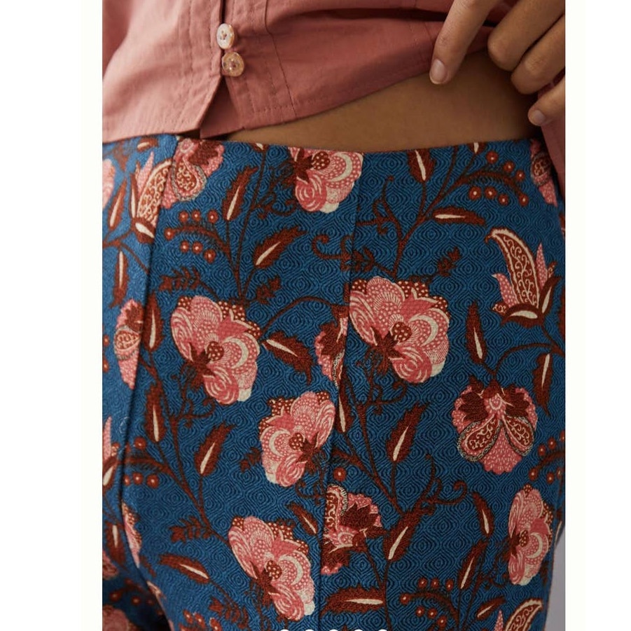 New By Anthropologie Drapey Flare Pants $120 SIZE 2 Blue Motif Pink Floral