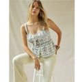 New Anthropologie Forever That Girl Lace-Up Peplum Tank  $110 SMALL Ivory & Blue