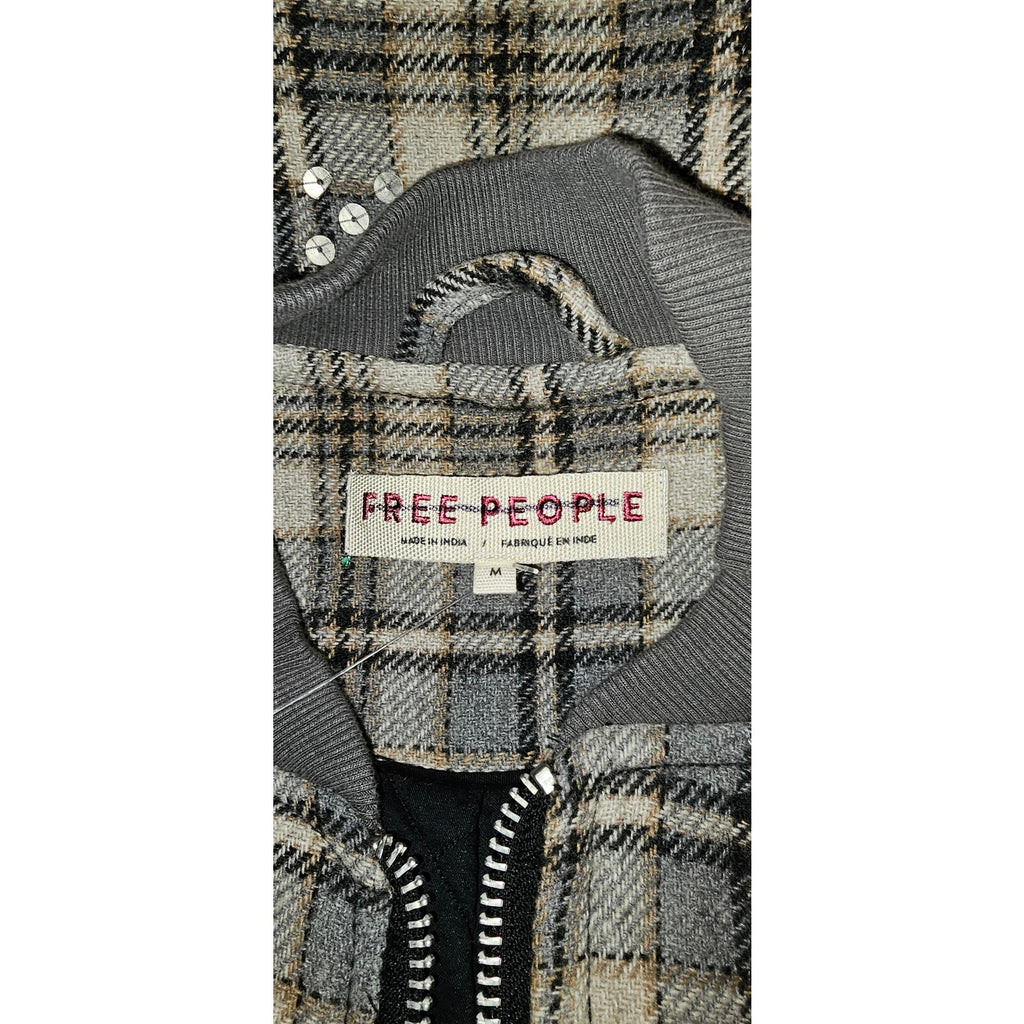 New Free People Louie Embellished Bomber Jacket OVERSIZED $458 MEDIUM Gray