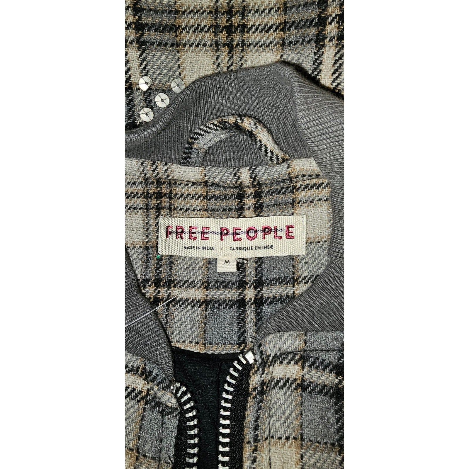 New Free People Louie Embellished Bomber Jacket OVERSIZED $458 MEDIUM Gray