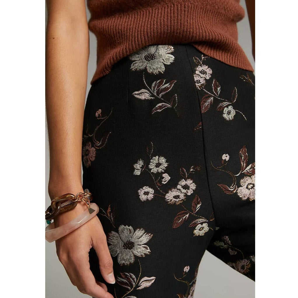 New Anthropologie ML Monique Lhuillier Jacquard Trousers $395 Sz 4 Black Floral