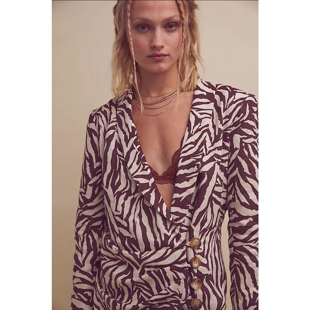 New Free People RUMER Cyrus Zebra Striped Blazer Mini Dress $379 X-SMALL Brown