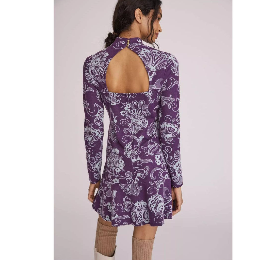New Anthropologie Mock Neck Floral Long Sleeve Mini Dress $140 SMALL Purple