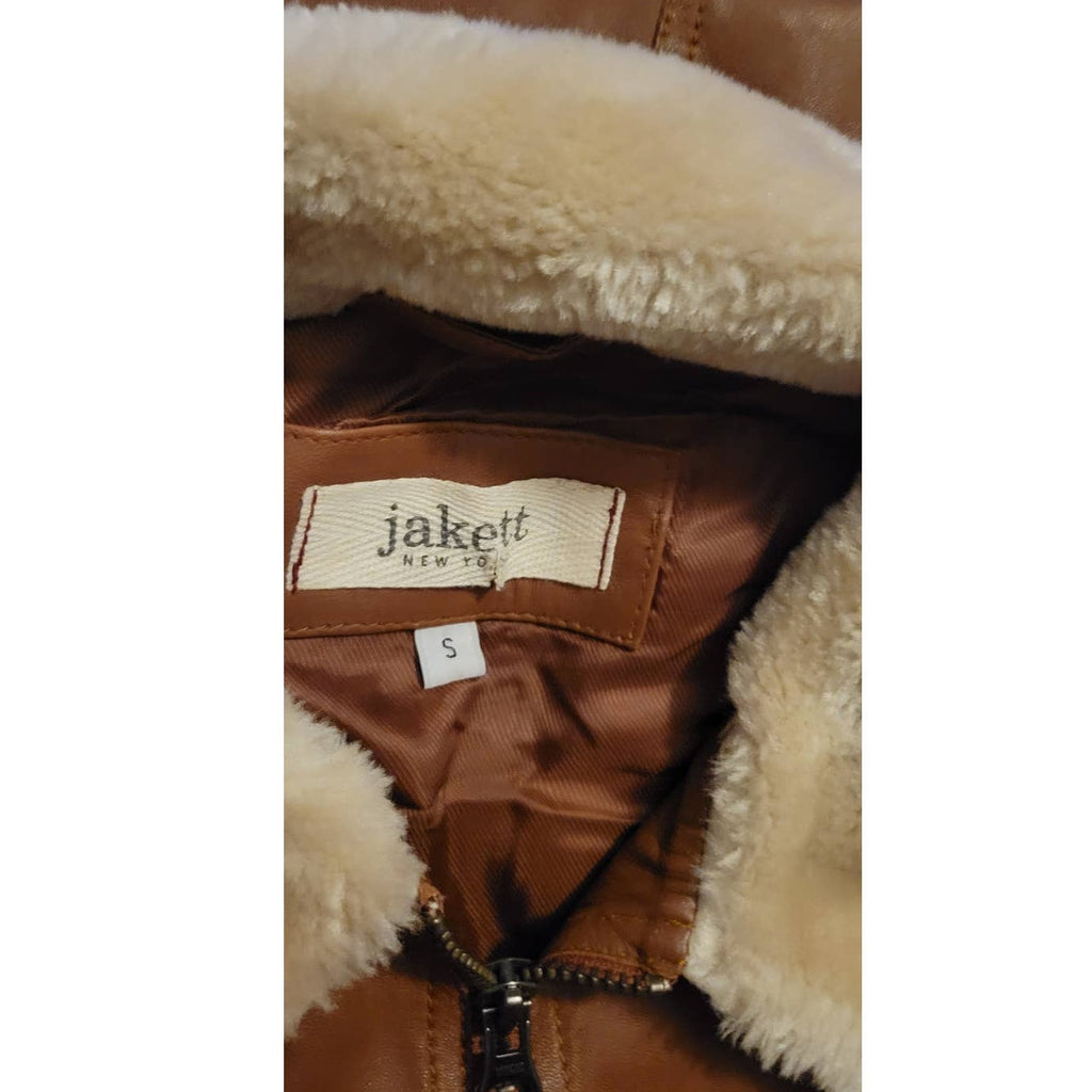 New JAKETT Bess Aviator Leather Jacket Fur Collar $640 SMALL Brown