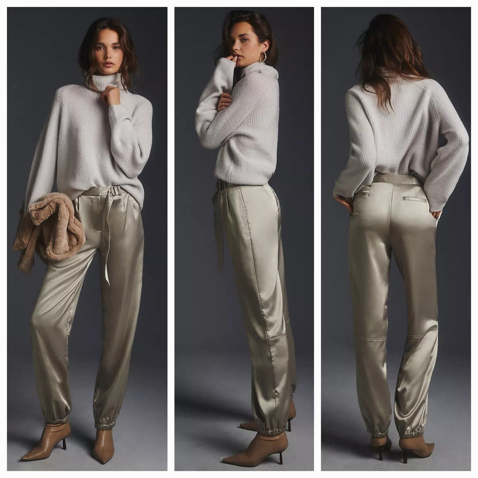 New Anthropologie Maeve Parachute Pants $148  SIZE 10 TALL  Champagne Grey
