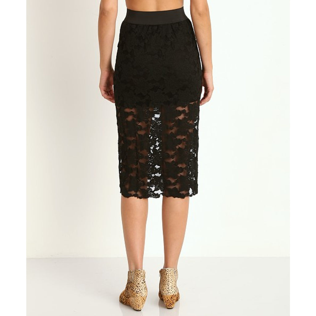 New Free People Lace Pencil Skirt Black $78 X-Small Midi Elastic Waist Lined