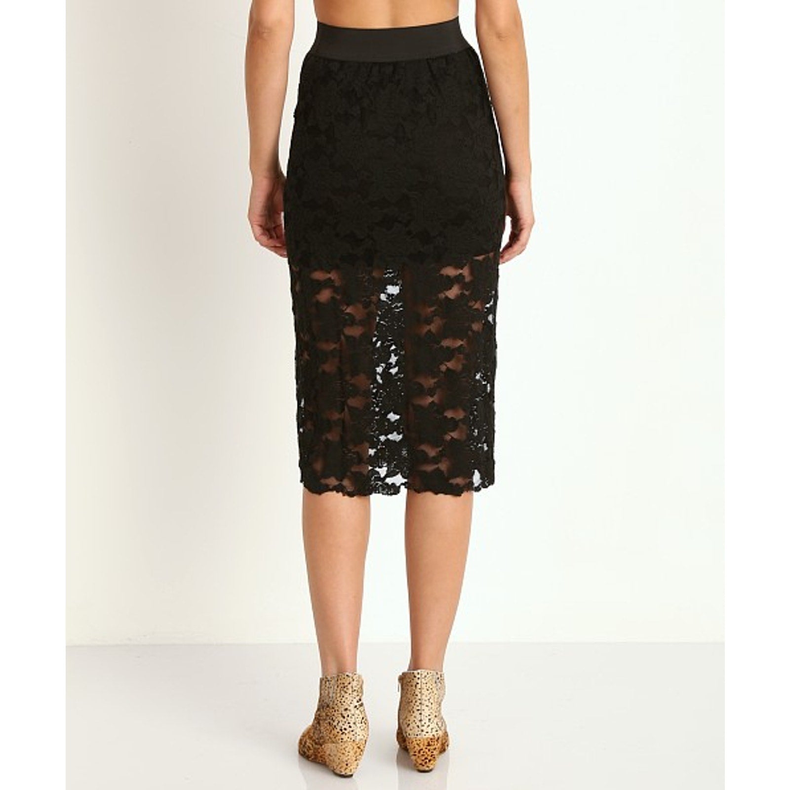 New Free People Lace Pencil Skirt Black $78 X-Small Midi Elastic Waist Lined