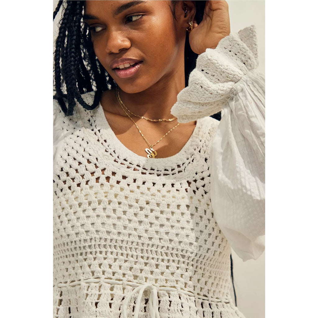 Free People Megan Crochet Cropped Hem Top