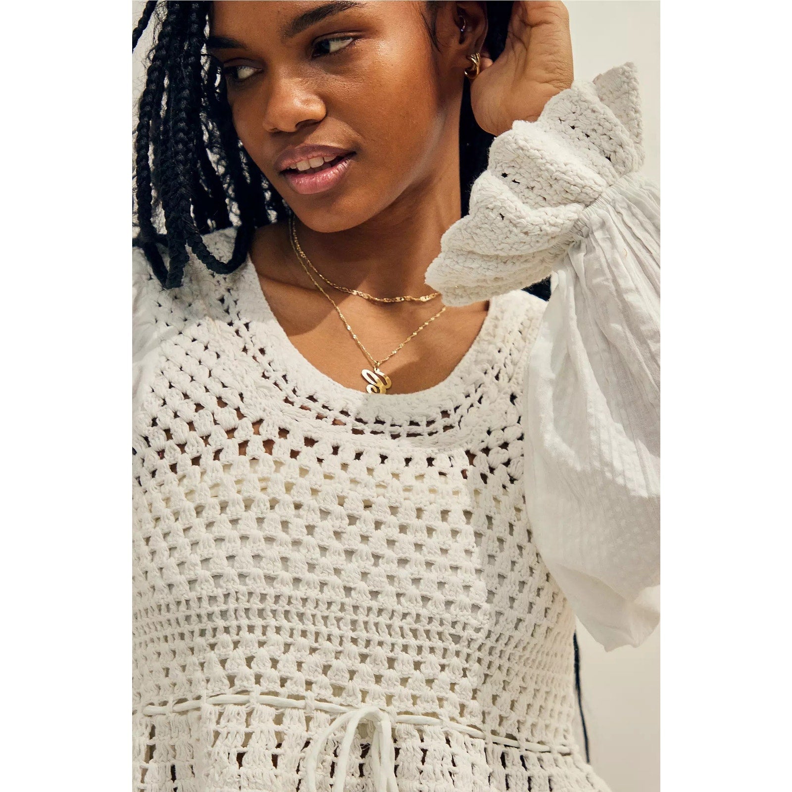 Free People Megan Crochet Cropped Hem Top