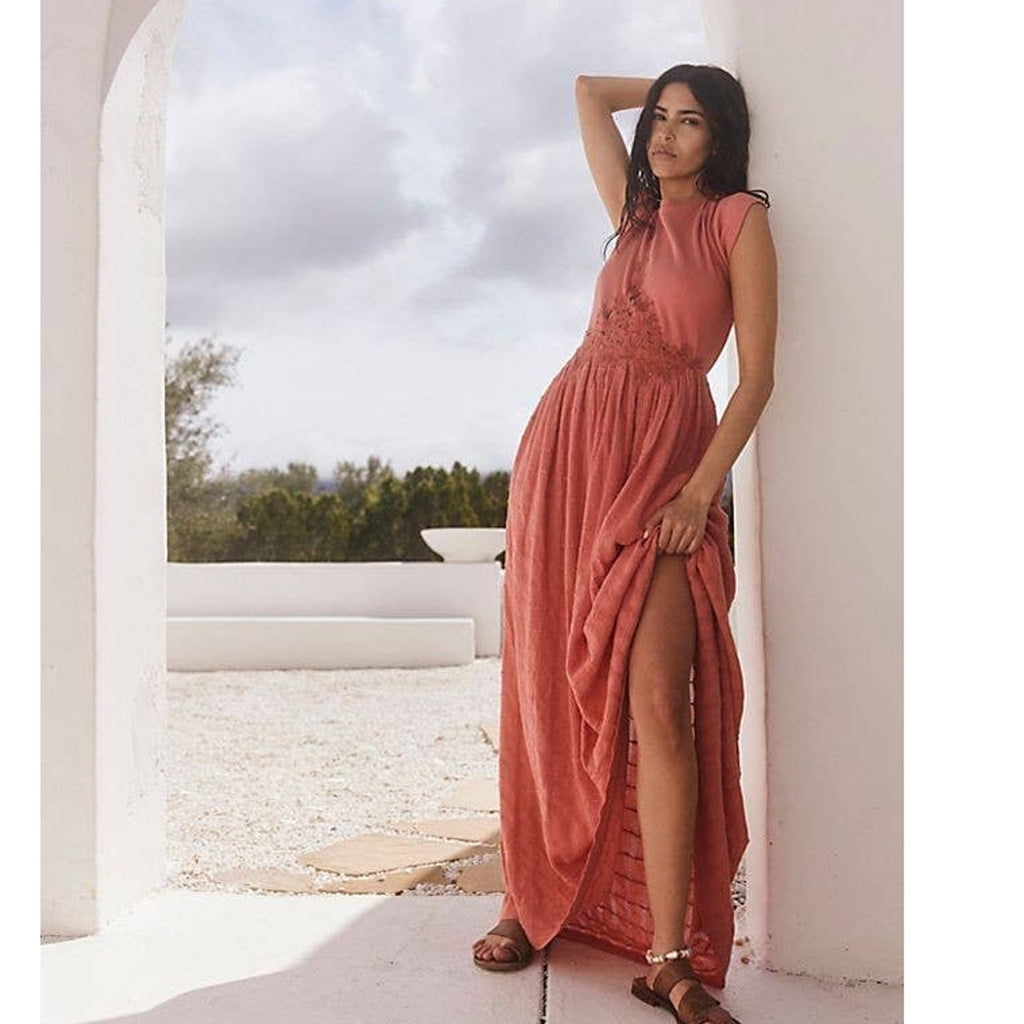 New Free People Serenity Maxi Dress $168  X-SMALL Peach BOHO-CHIC
