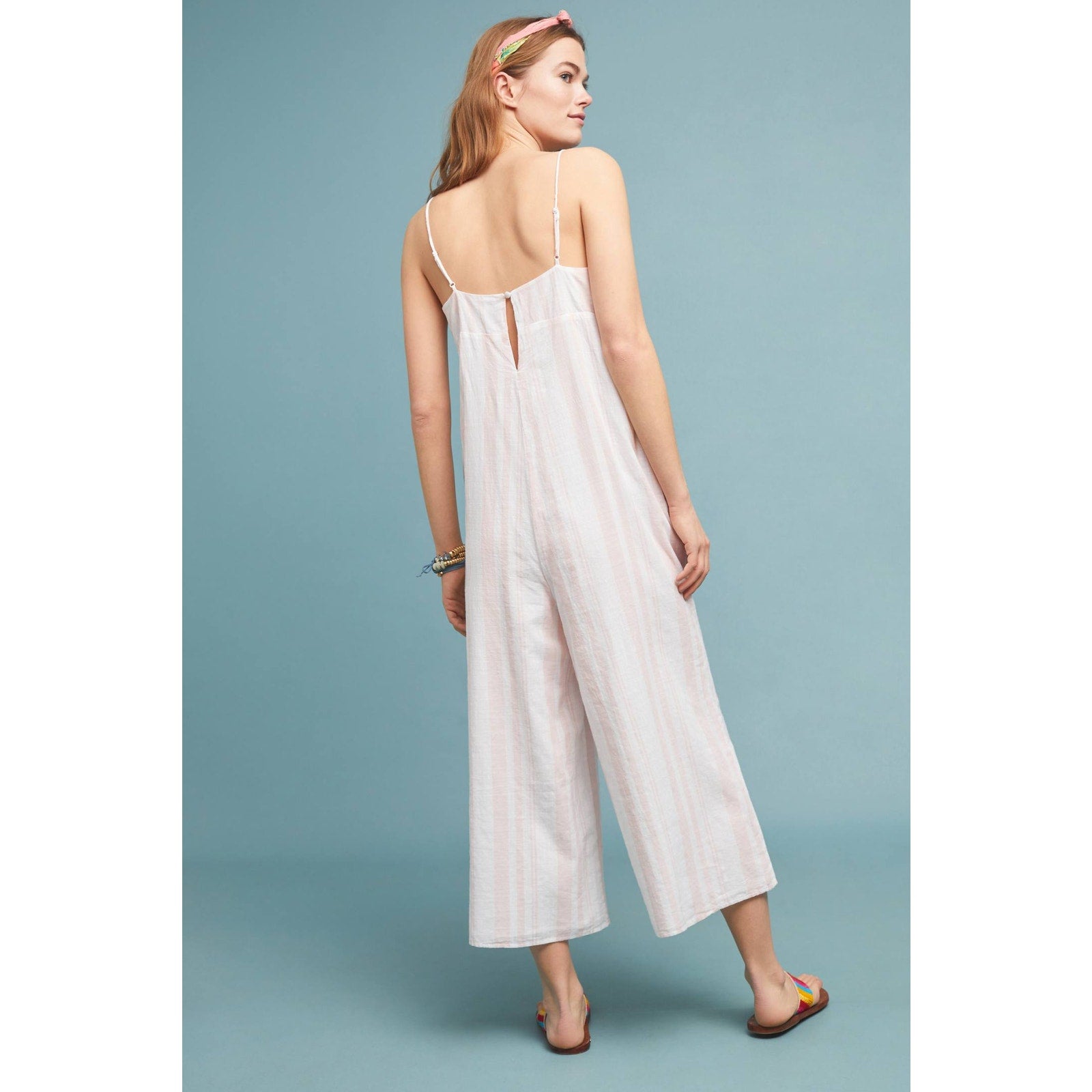 New Anthropologie Peachy Keen Jumpsuit SMALL $160 Pink V-neck Cotton Cropped