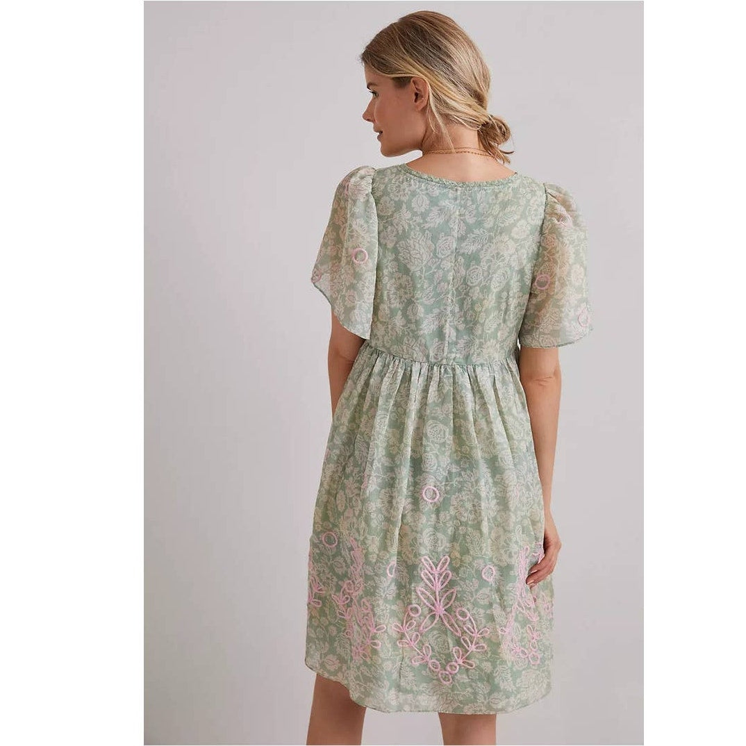 New Anthropologie FOREVER THAT GIRL Trellis Embroidered Mini Dress $198 SMALL