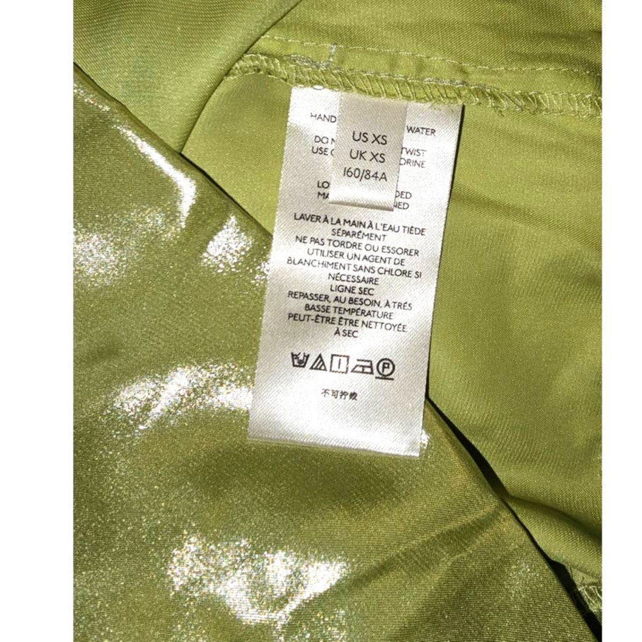 New Free People Julie Metallic Wide-Leg Jumpsuit $200 X-SMALL Green Boho Smocked