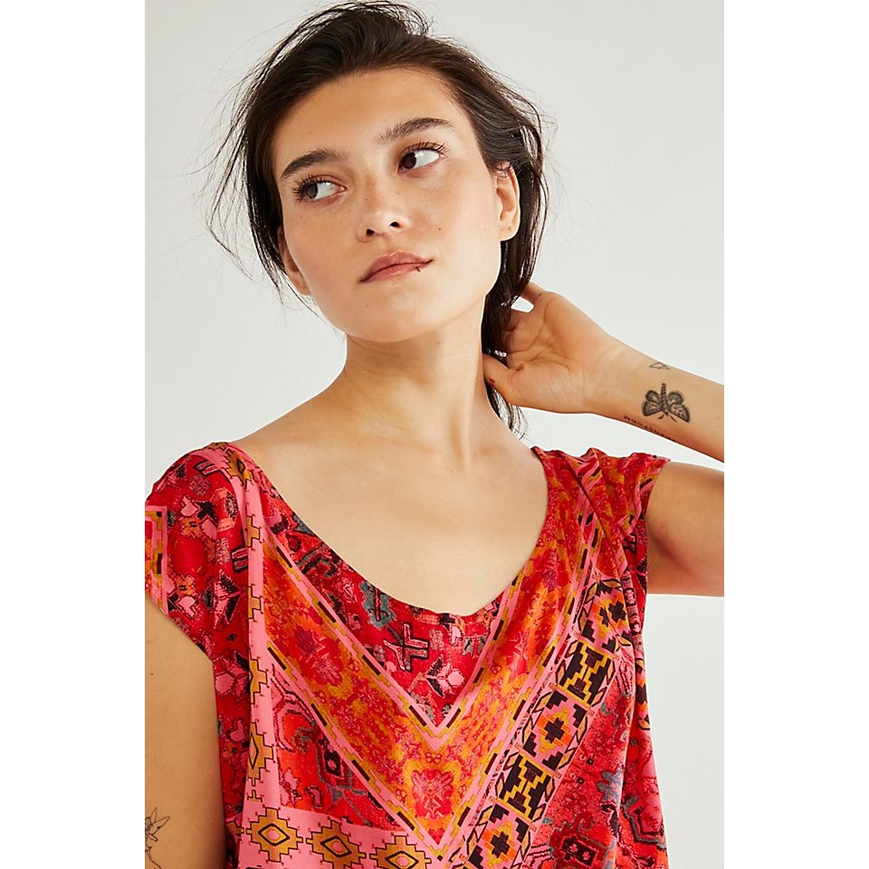 New Free People Blakely Boho Maxi Dress $148 SMALL Red Exaggerated Front Slit