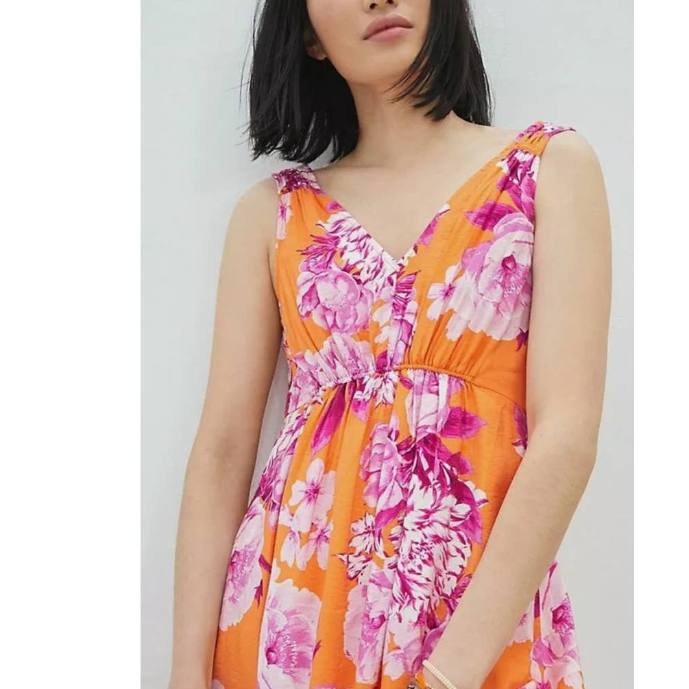 New Anthropologie Gathered Maxi Dress $168  MEDIUM Orange Motif
