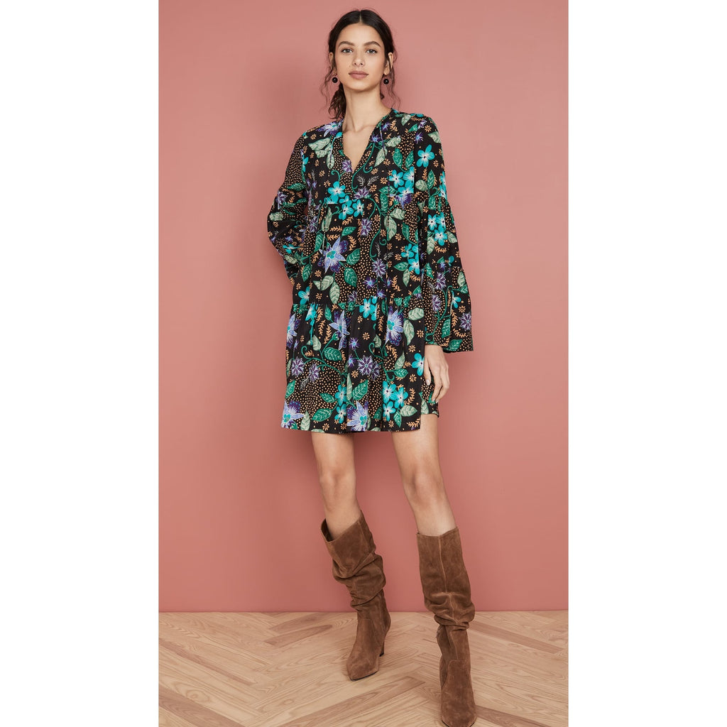 New Warm Silk Garden Tiered Floral Boho Mini Dress $450 SMALL US 4 (1)