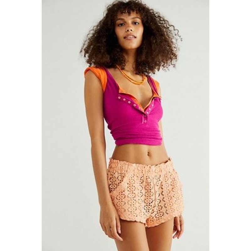 New Free People FP BEACH Crochete Love Shorts $38 LARGE Autumn Peach