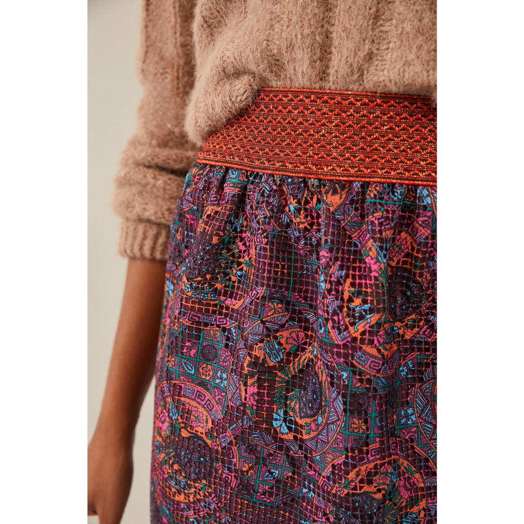 New Anthropologie Anna Sui Katya Lace Mini Skirt  (P) X-SMALL $297 WINE/ORANGE