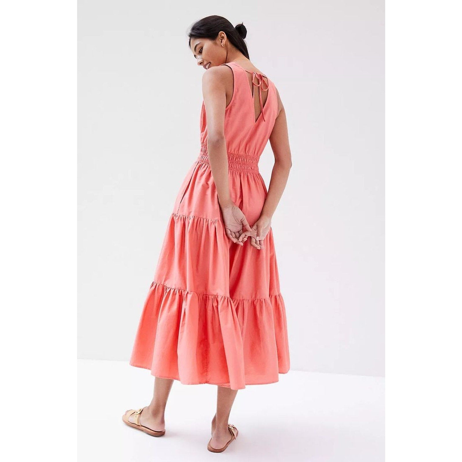 New Anthropologie Maeve Tiered Midi Dress $160 Rose SIZE 2 Rose Smocked