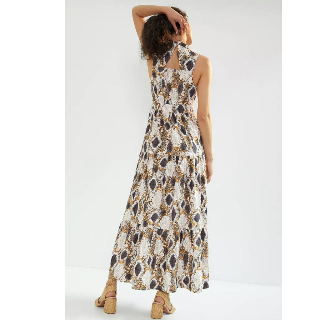 New Anthropologie Maeve Snake Print Maxi Dress $170 SIZE 0 Button Front Cotton