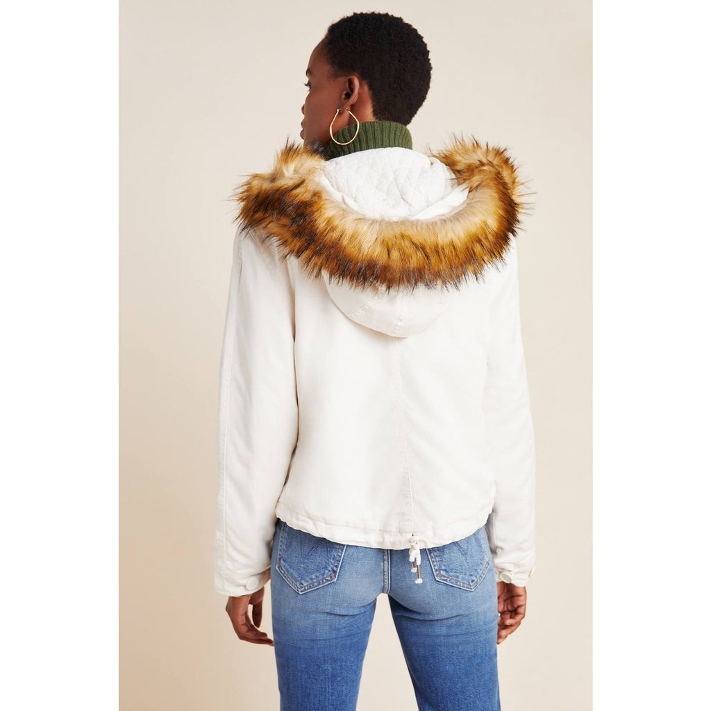 Anthropologie Weller Faux Fur Trim Utility Jacket by On the Road $282 IVORY XS