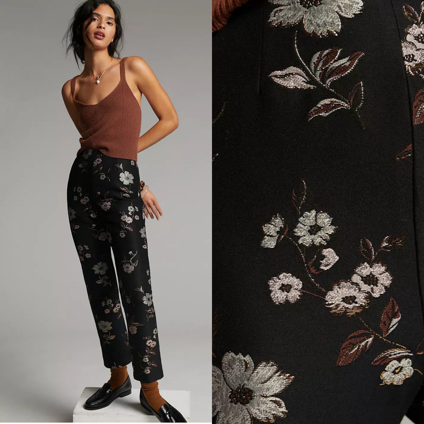 New Anthropologie ML Monique Lhuillier Jacquard Trousers $395 Sz 4 Black Floral