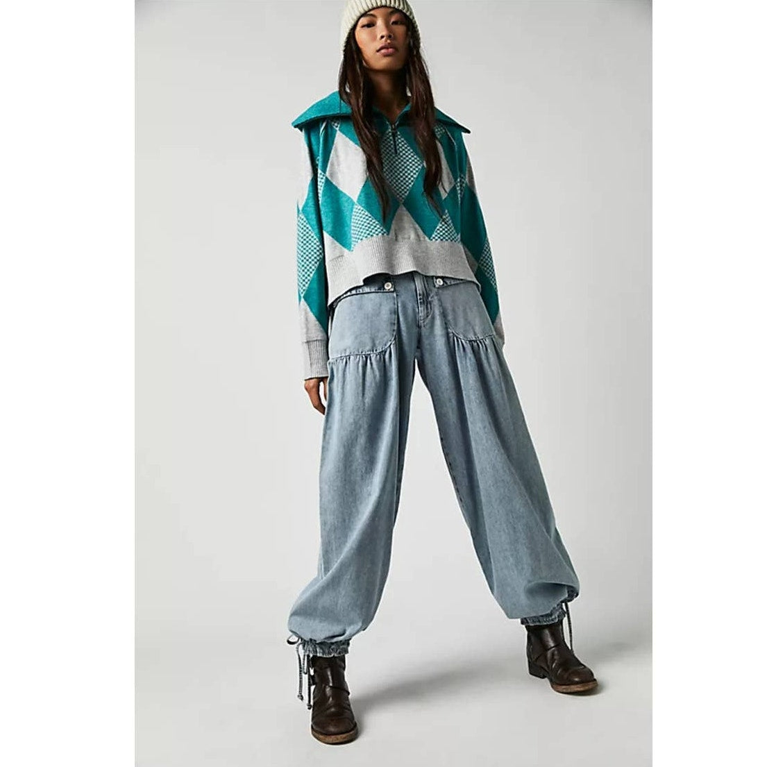 Free People Lucy Half Zip Pullover Sweater Top